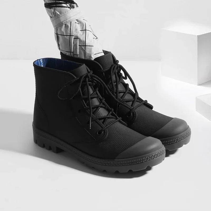 Winter Men Rain Boots Lace-up  - Outdoor Camping In Winter ulasan dan harga
